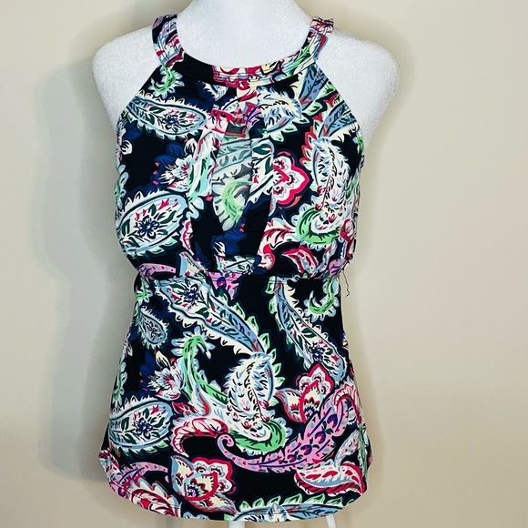 Liz Claiborne High-Neck Floral Built in bra Tankini Swim Top – Size XL - Picture 1 of 7